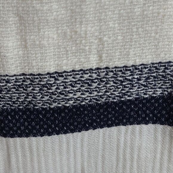 NOON BY NOOR 8 FRINGE SLEEVE POCKETS NAVY BLUE CREAM TEXTURED LINED LUXE DRESS - Picture 4 of 7